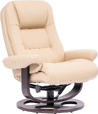 Ivory Leather Pedestal Recliner with Matching Ottoman - Wasatch-2