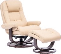 Ivory Leather Pedestal Recliner with Matching Ottoman - Wasatch-3