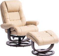 Ivory Leather Pedestal Recliner with Matching Ottoman - Wasatch-7