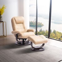 Ivory Leather Pedestal Recliner with Matching Ottoman - Wasatch-8