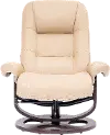 Wasatch Ivory Leather Swivel Recliner with Matching Ottoman