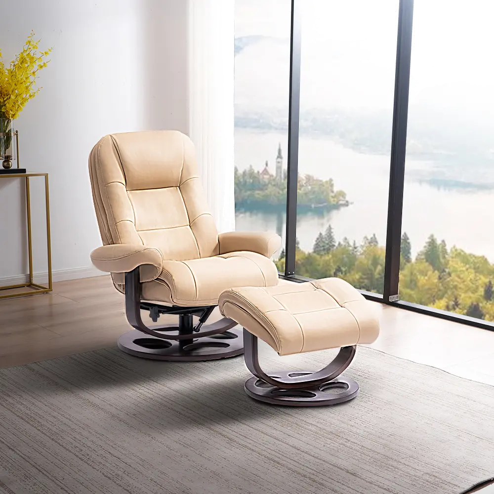 Wasatch Ivory Leather Swivel Recliner with Matching Ottoman-8