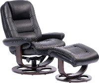 Black Leather Pedestal Recliner with Matching Ottoman - Wasatch-2