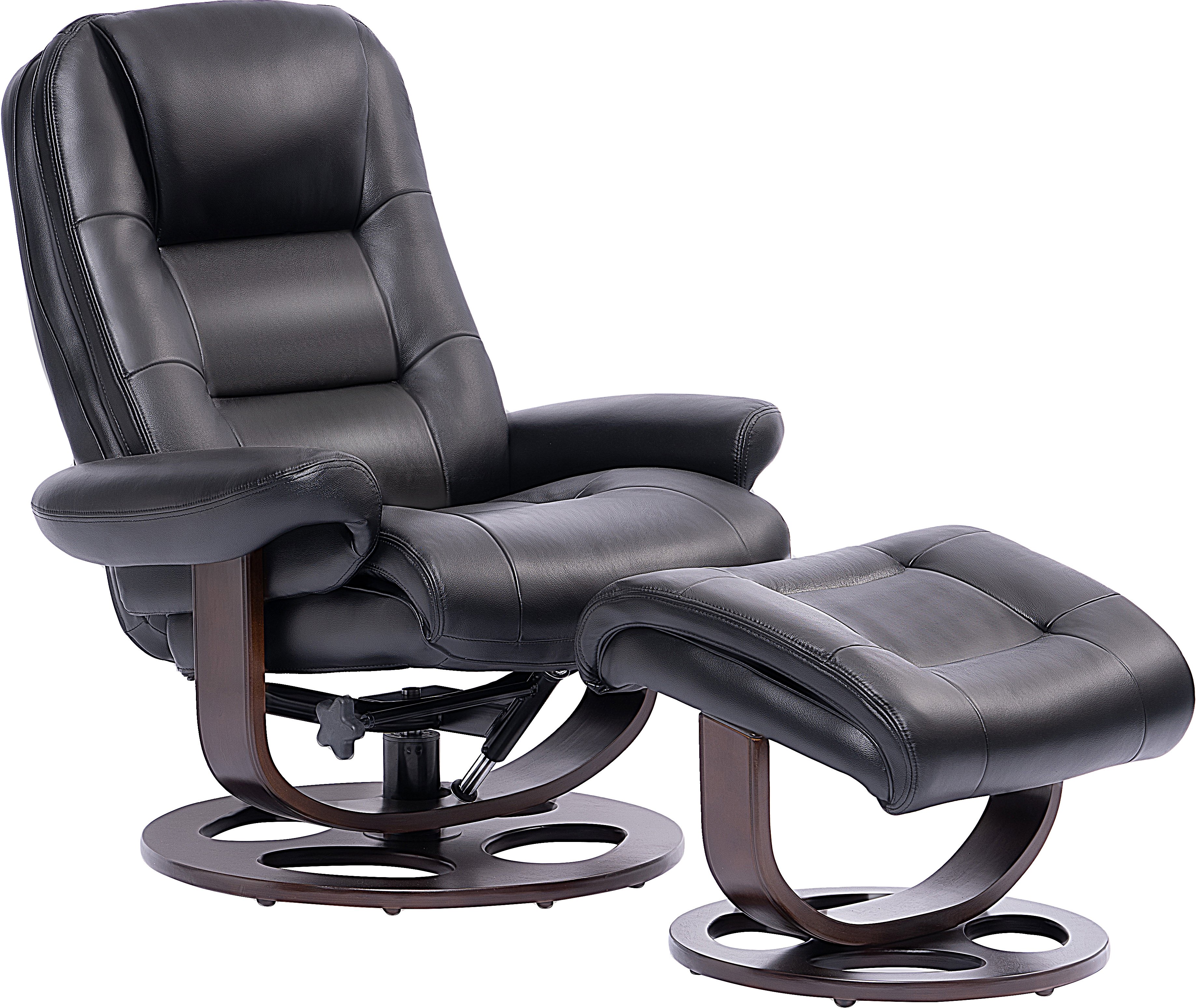 Wasatch Black Leather Pedestal Recliner with Matching Ottoman-2