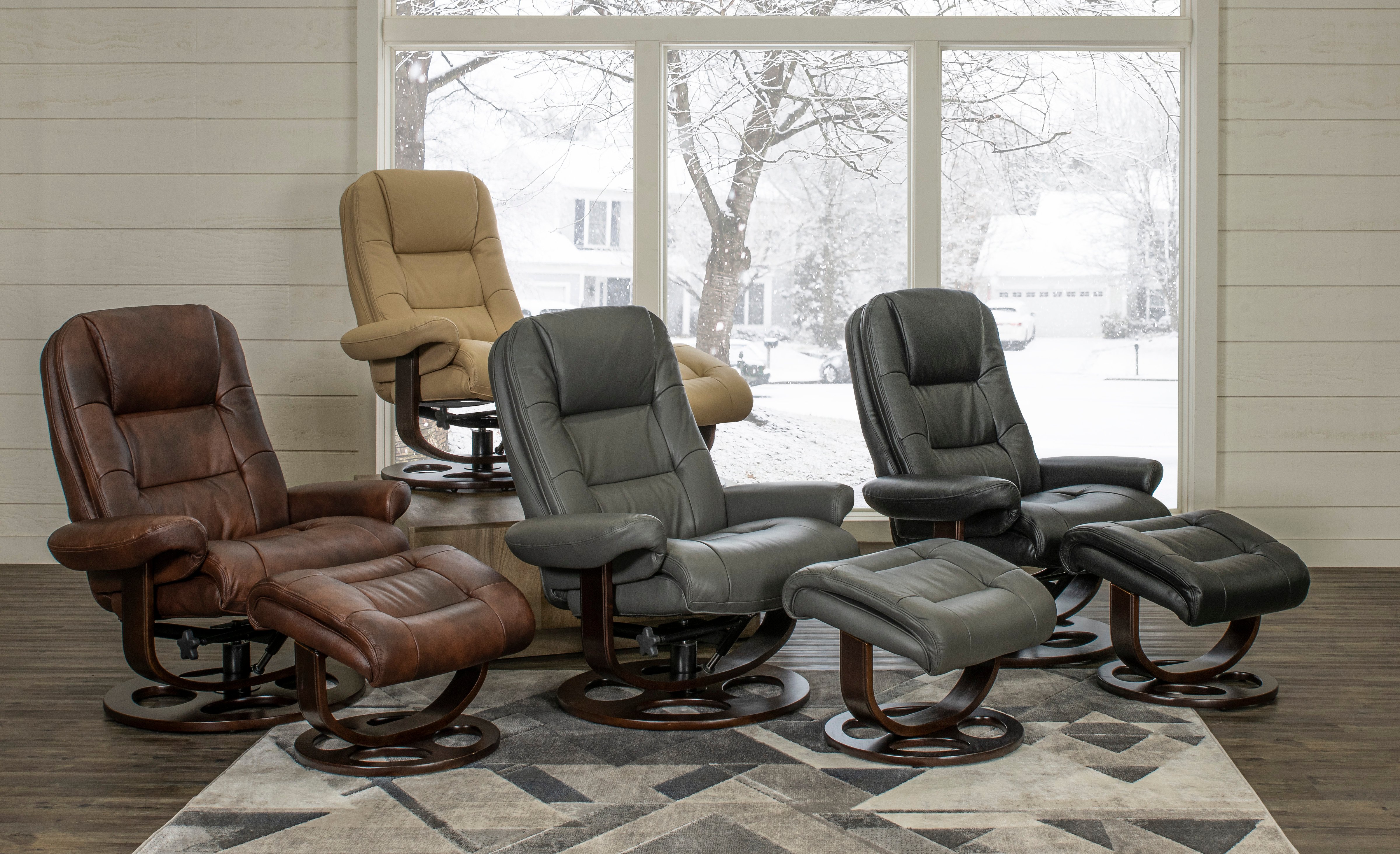 Wasatch Black Leather Pedestal Recliner with Matching Ottoman-8