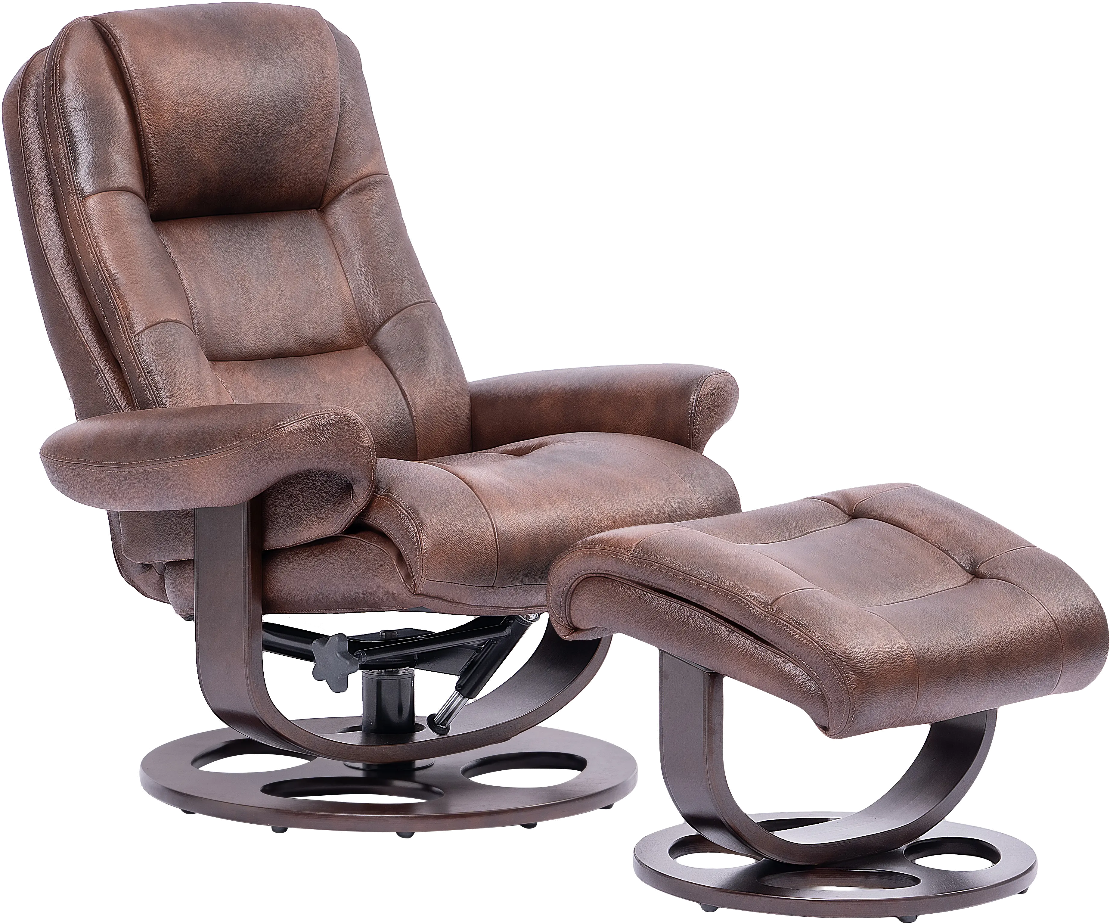 Wasatch Whiskey Brown Leather Swivel Recliner with Matching Ottoman-1