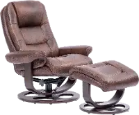 Wasatch Whiskey Brown Leather Swivel Recliner with Matching Ottoman