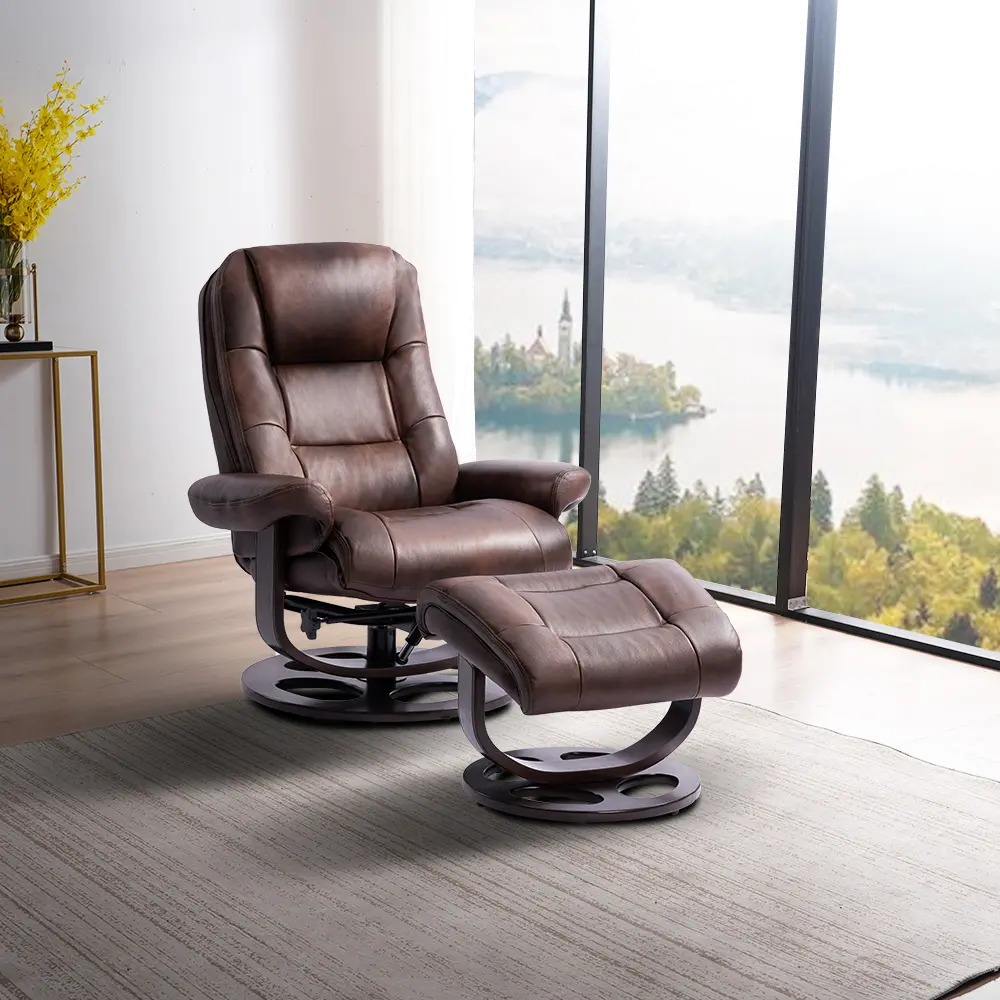 Wasatch Whiskey Brown Leather Swivel Recliner with Matching Ottoman-2