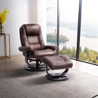 Whiskey Brown Leather Pedestal Recliner with Matching Ottoman - Wasatch-2