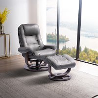 Dark Gray Leather Pedestal Recliner with Matching Ottoman - Wasatch