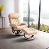Clearance Ivory Leather Pedestal Recliner with Matching Ottoman - Moab