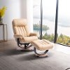 Ivory Leather Pedestal Recliner with Matching Ottoman - Moab
