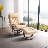 Ivory Leather Pedestal Recliner with Matching Ottoman - Moab
