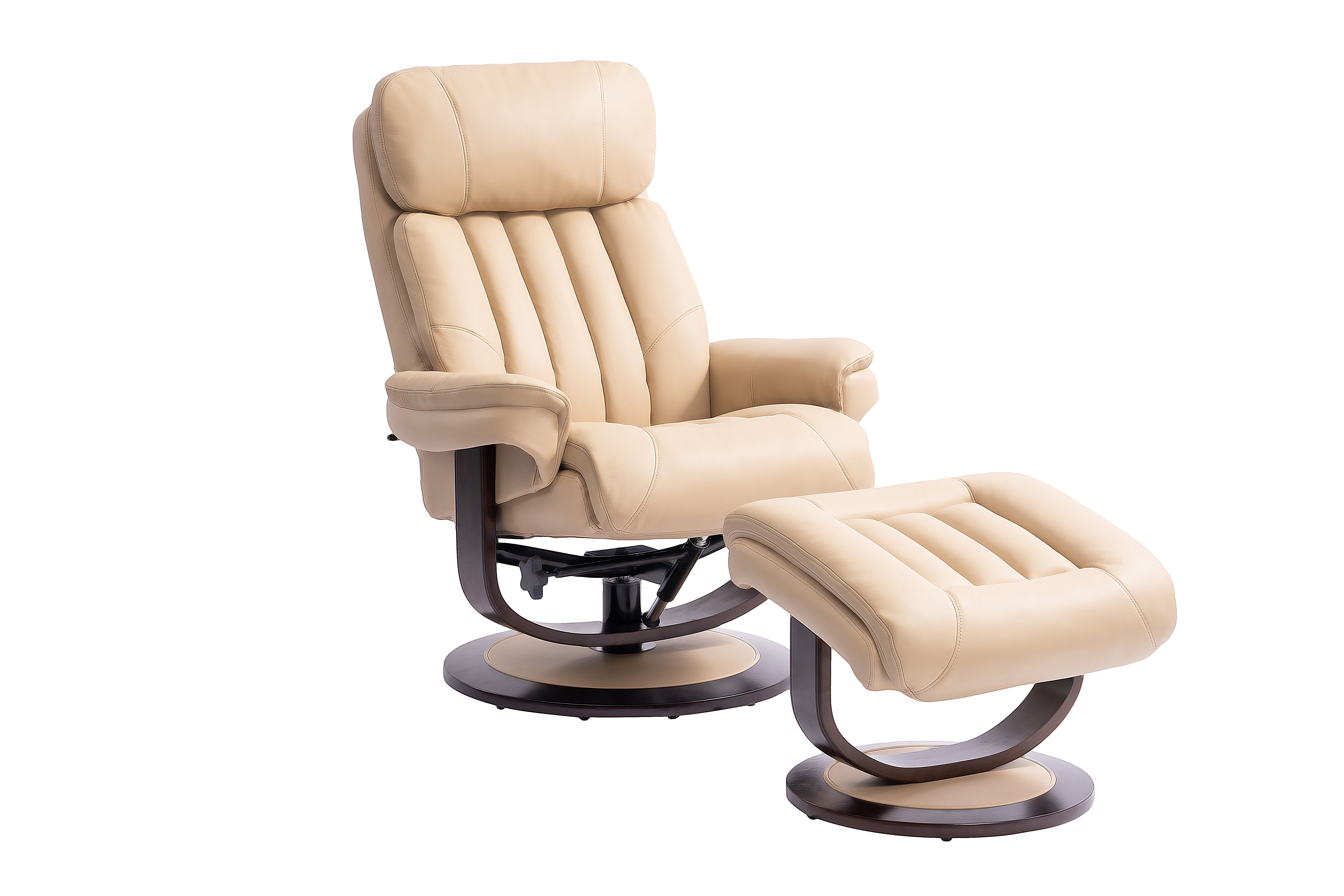 Ivory Leather Pedestal Recliner with Matching Ottoman - Moab-2