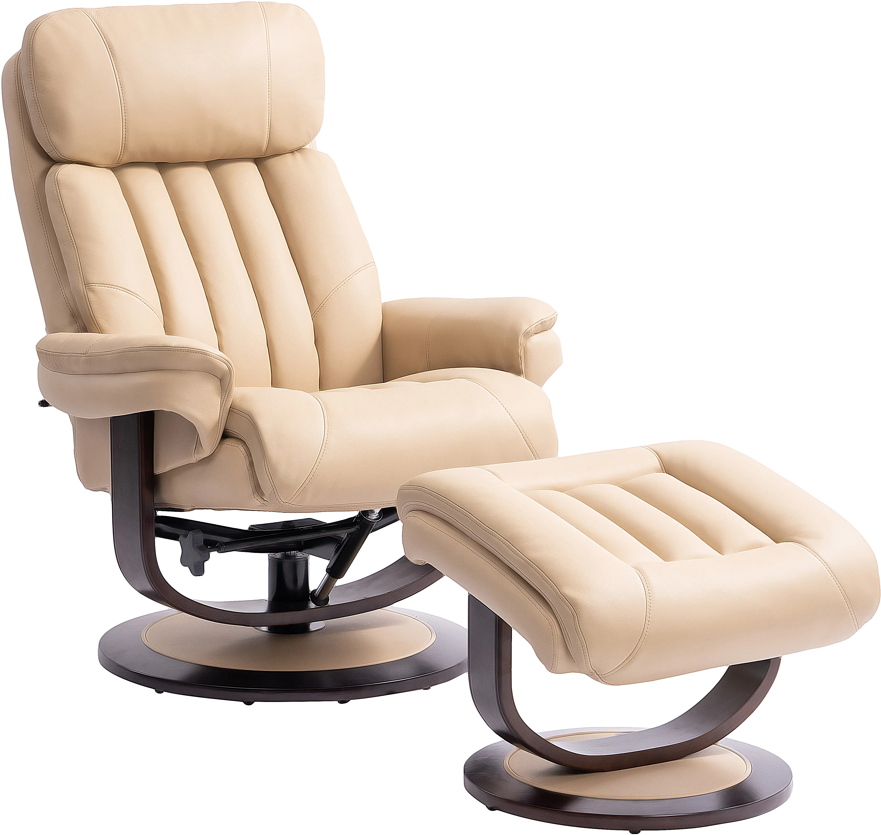 Ivory Leather Pedestal Recliner with Matching Ottoman - Moab-2
