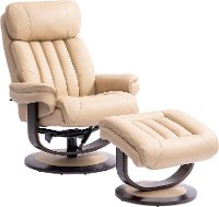 Ivory Leather Pedestal Recliner with Matching Ottoman - Moab-2
