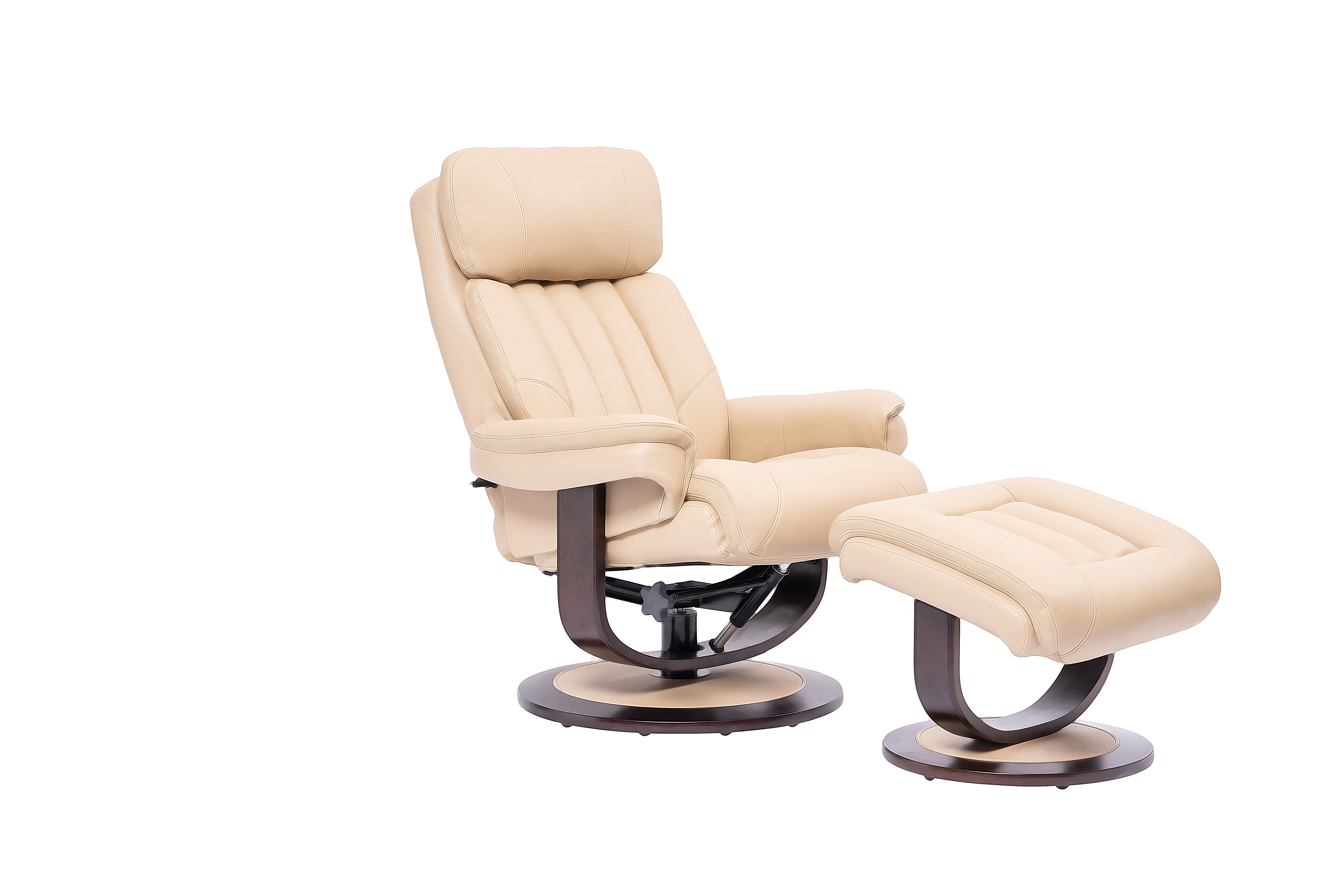 Ivory Leather Pedestal Recliner with Matching Ottoman - Moab-3