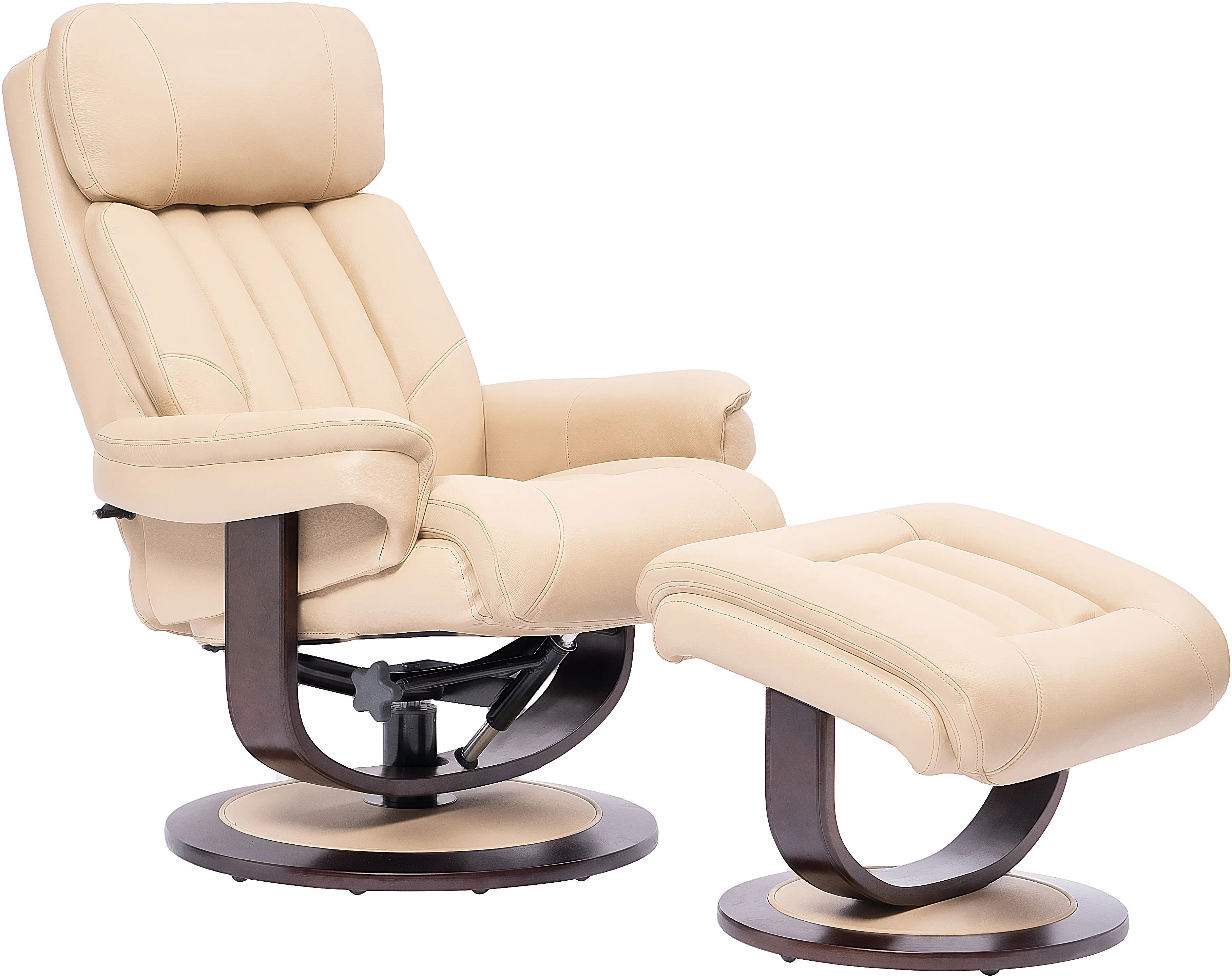 Ivory Leather Pedestal Recliner with Matching Ottoman - Moab-3