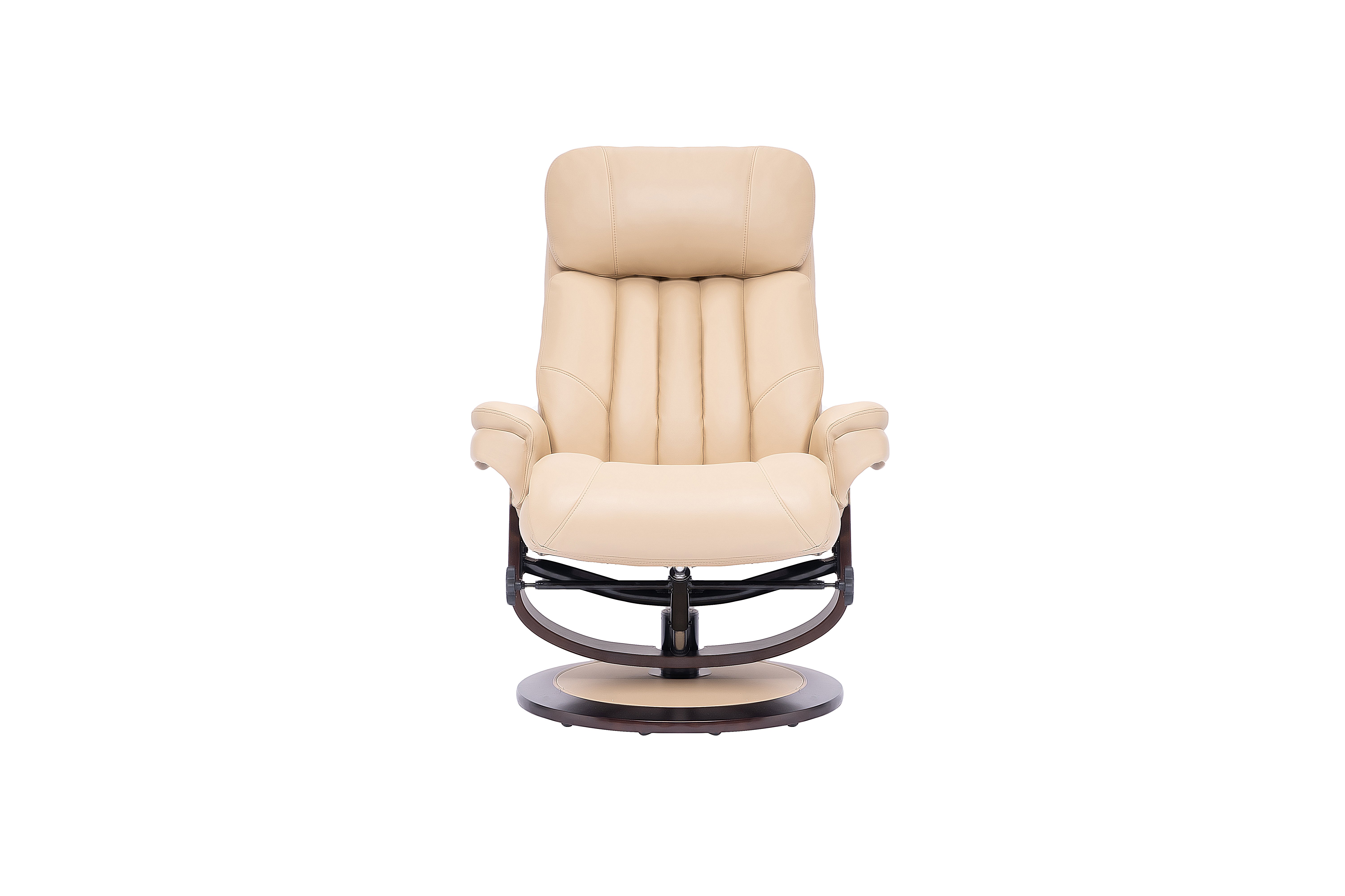 Ivory Leather Pedestal Recliner with Matching Ottoman - Moab-4
