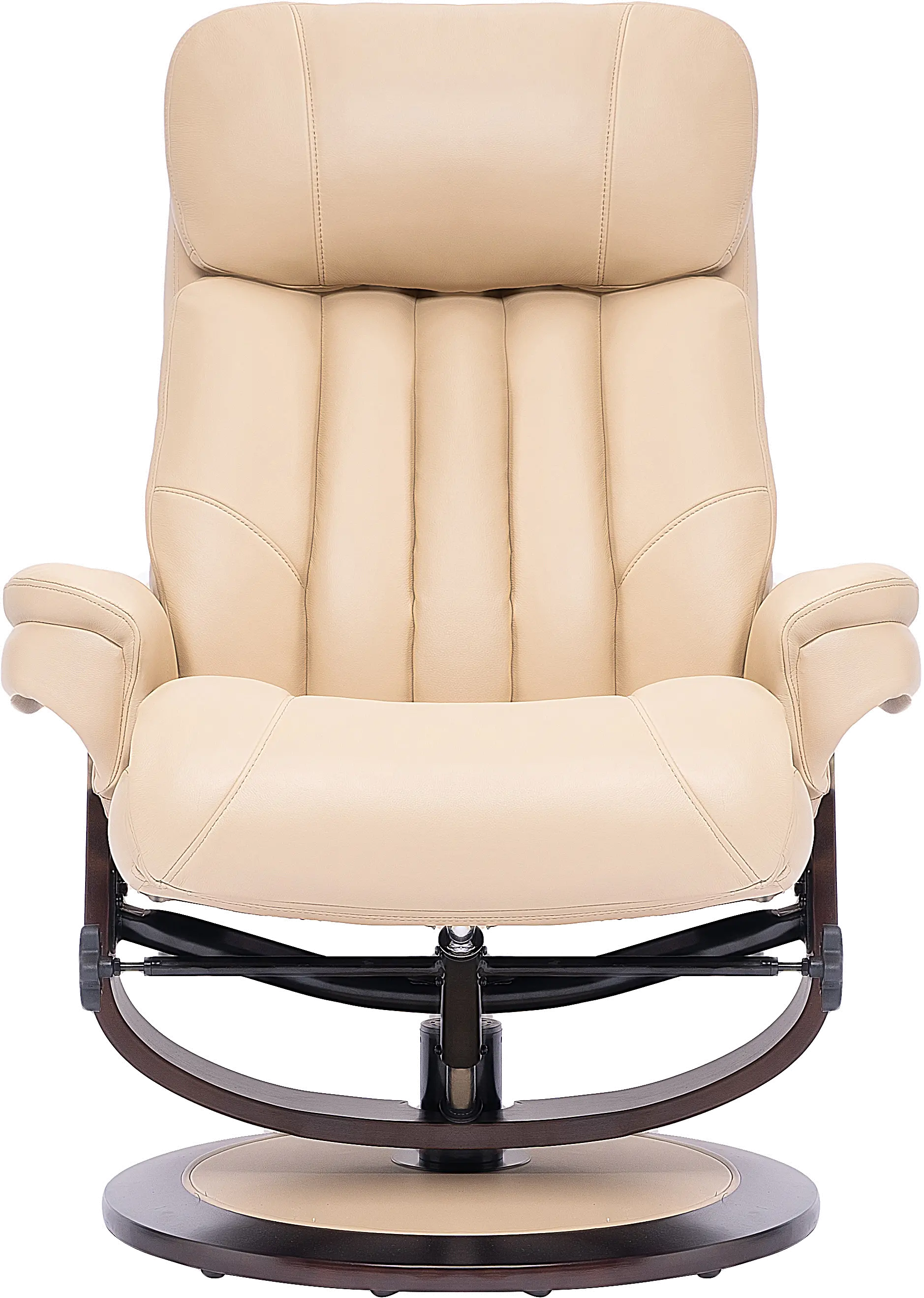 Ivory Leather Pedestal Recliner with Matching Ottoman - Moab-4