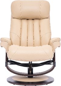 Ivory Leather Pedestal Recliner with Matching Ottoman - Moab-4