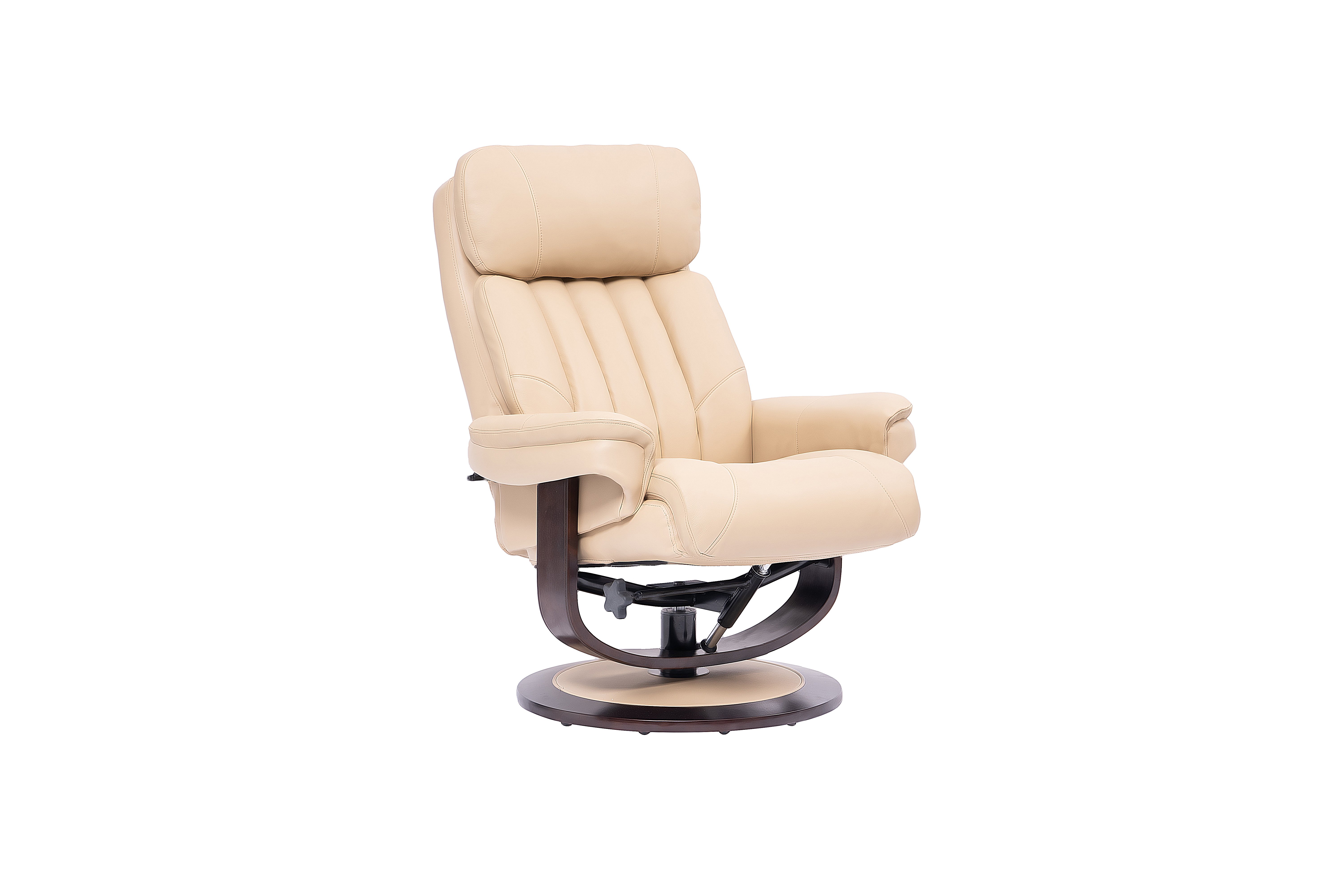 Ivory Leather Pedestal Recliner with Matching Ottoman - Moab-5