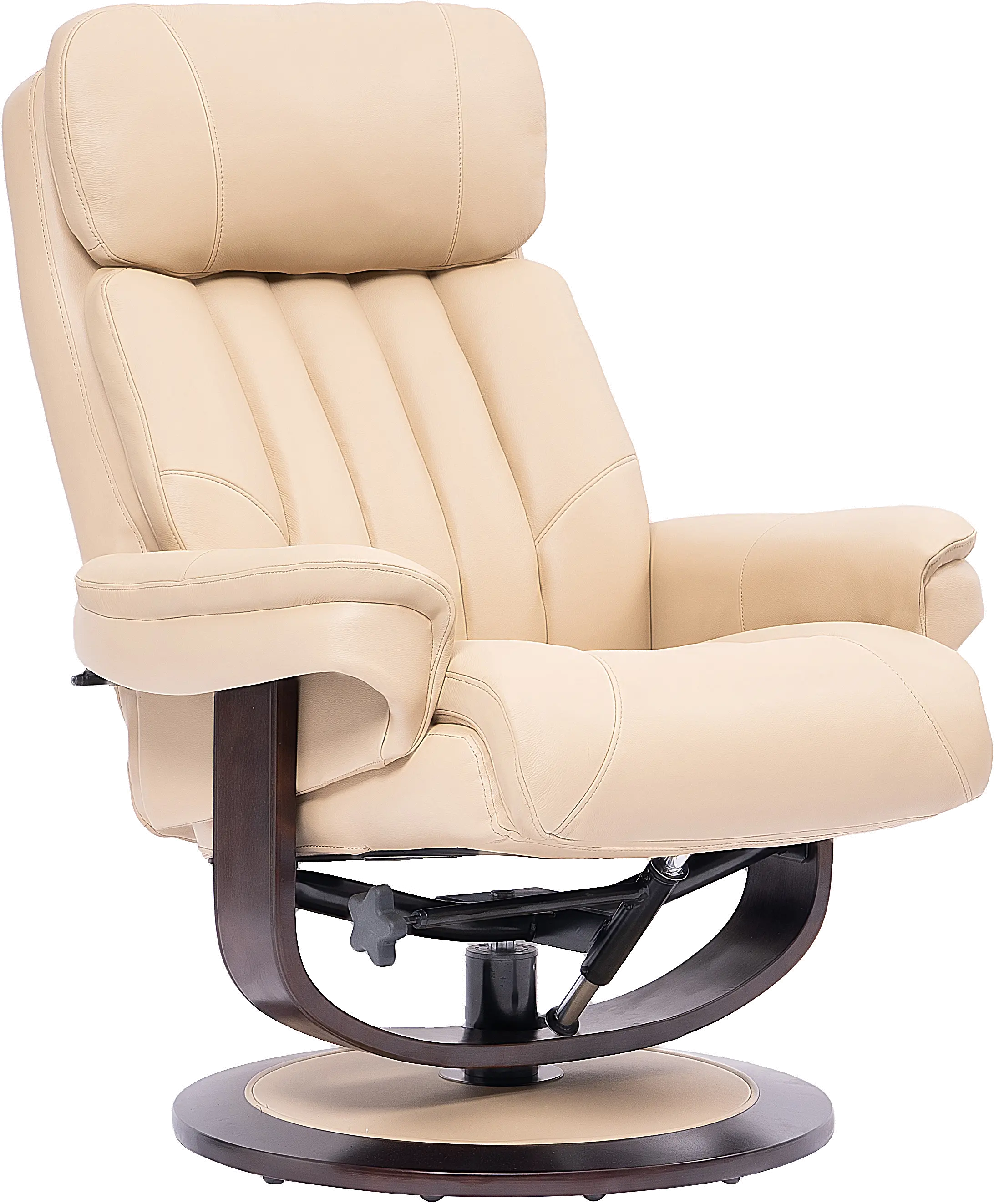 Ivory Leather Pedestal Recliner with Matching Ottoman - Moab-5
