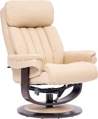 Ivory Leather Pedestal Recliner with Matching Ottoman - Moab-5