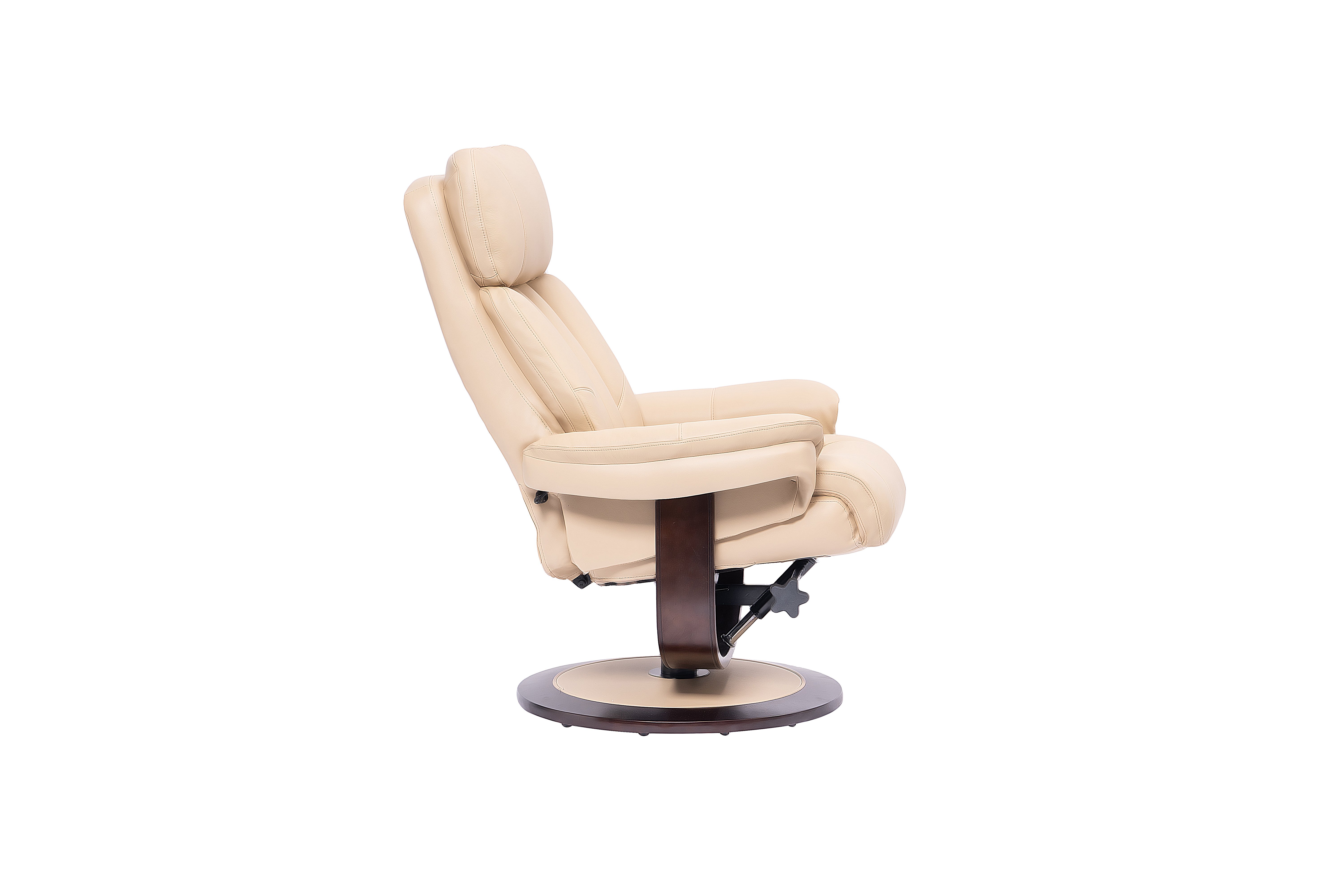 Ivory Leather Pedestal Recliner with Matching Ottoman - Moab-6