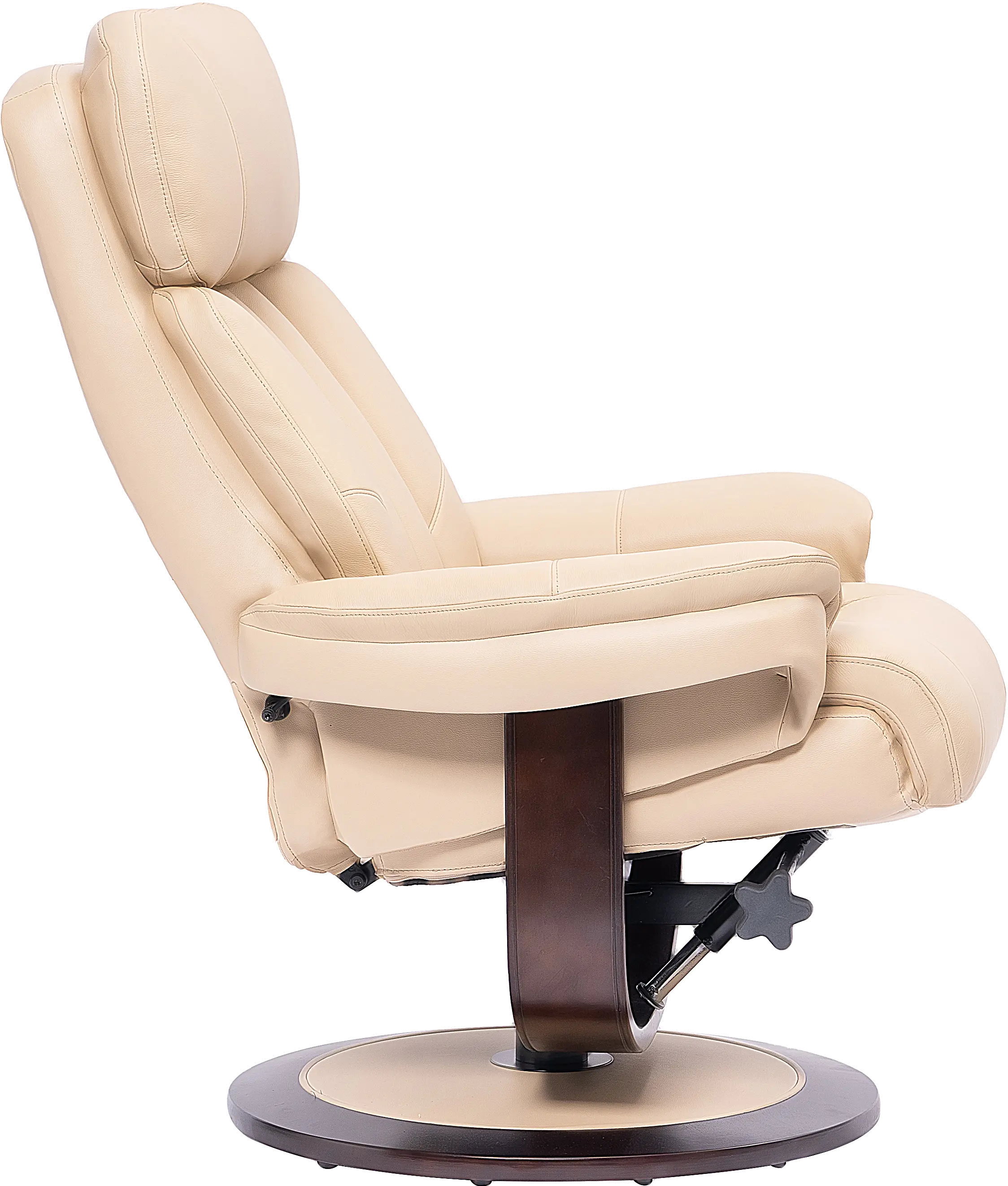 Ivory Leather Pedestal Recliner with Matching Ottoman - Moab-6