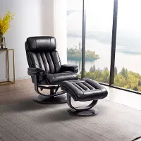Black Leather Pedestal Recliner with Matching Ottoman - Moab
