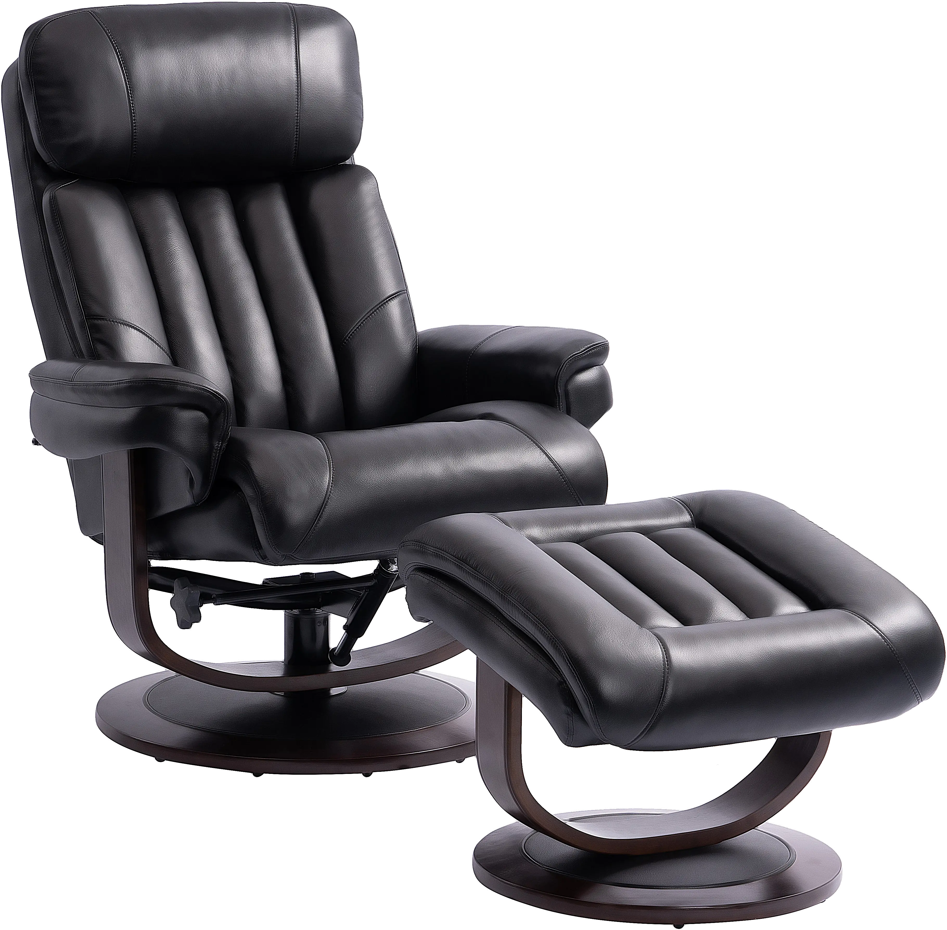Black Leather Pedestal Recliner with Matching Ottoman - Moab-2
