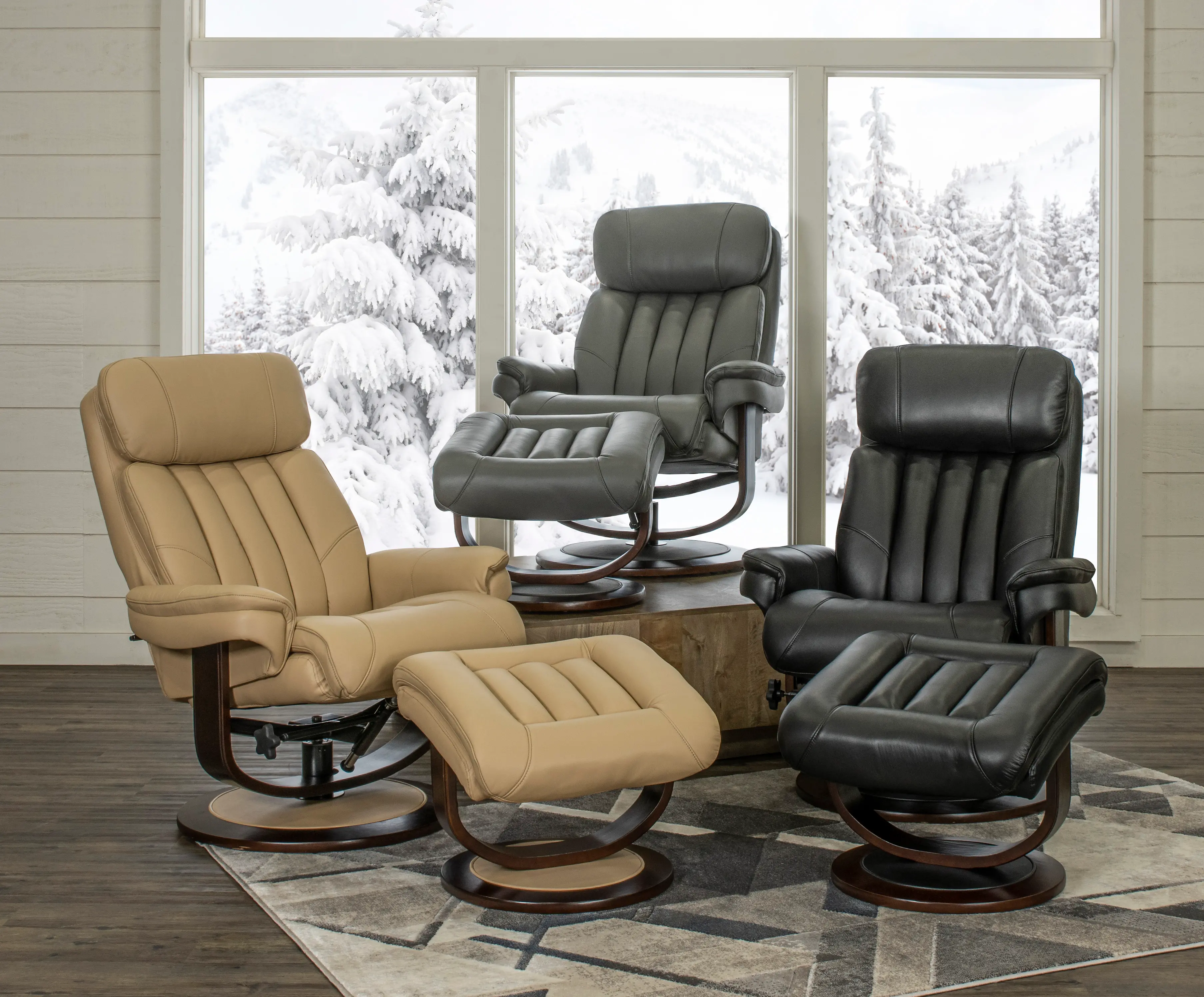 Black Leather Pedestal Recliner with Matching Ottoman - Moab-8