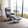 Clearance Moab Gray Leather Pedestal Recliner with Matching Ottoman
