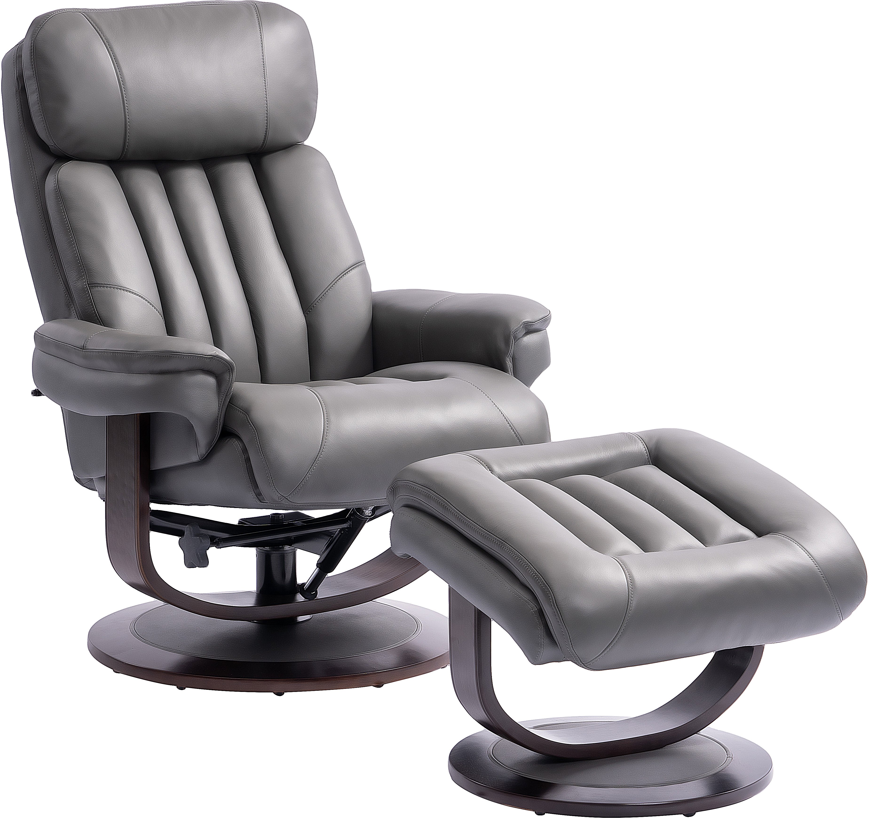 Gray Leather Pedestal Recliner with Matching Ottoman - Moab-8