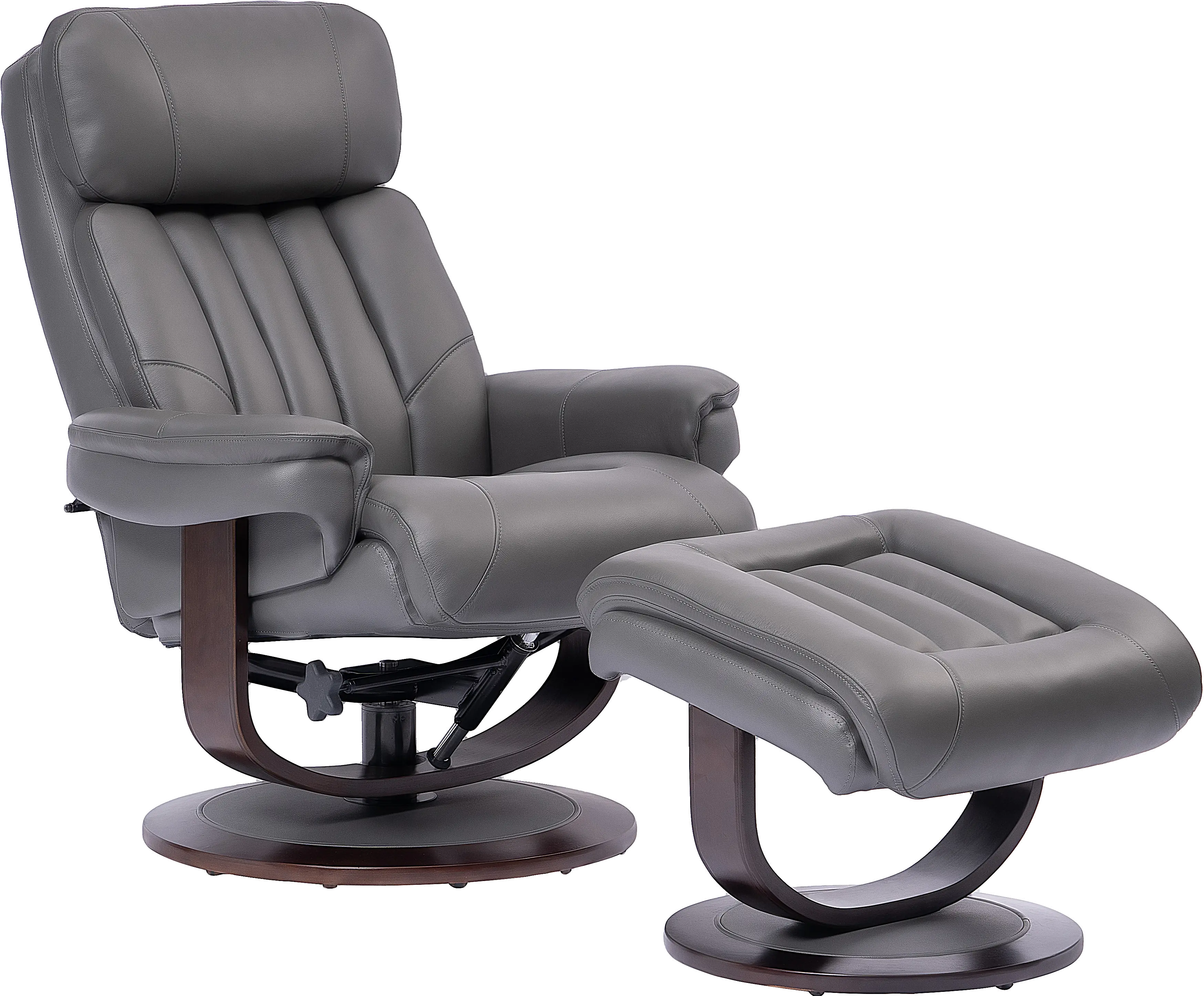 Moab Gray Leather Pedestal Recliner with Matching Ottoman-2