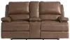 Parker Umber Brown Leather Power Reclining Love Seat with Console