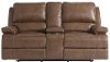 Umber Brown Leather Power Reclining Love Seat with Console - Parker