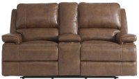 Umber Brown Leather Power Reclining Love Seat with Console - Parker-1