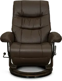 Flip-Up Brown Leather Swivel Recliner