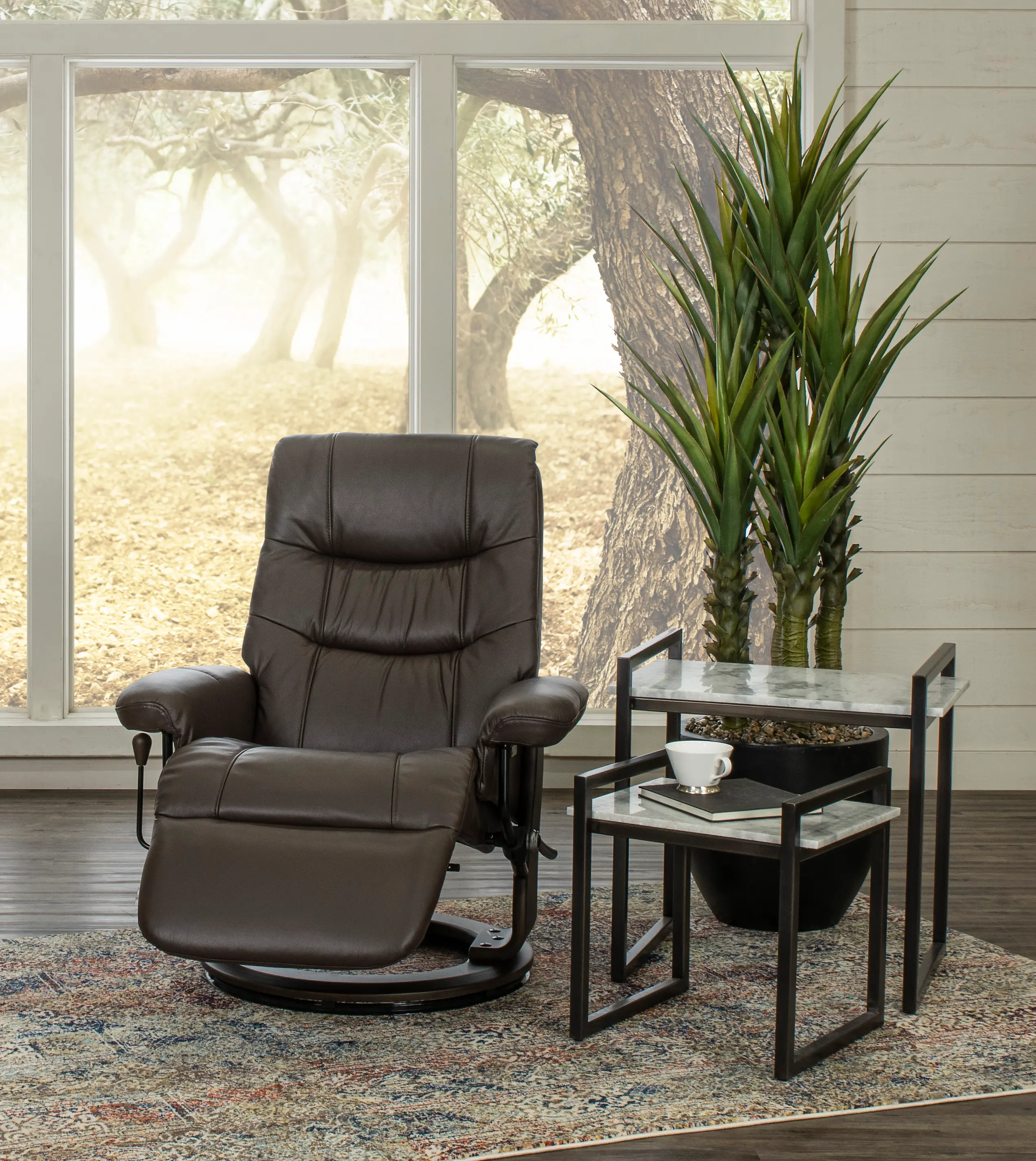 Flip-Up Brown Leather Swivel Recliner-4