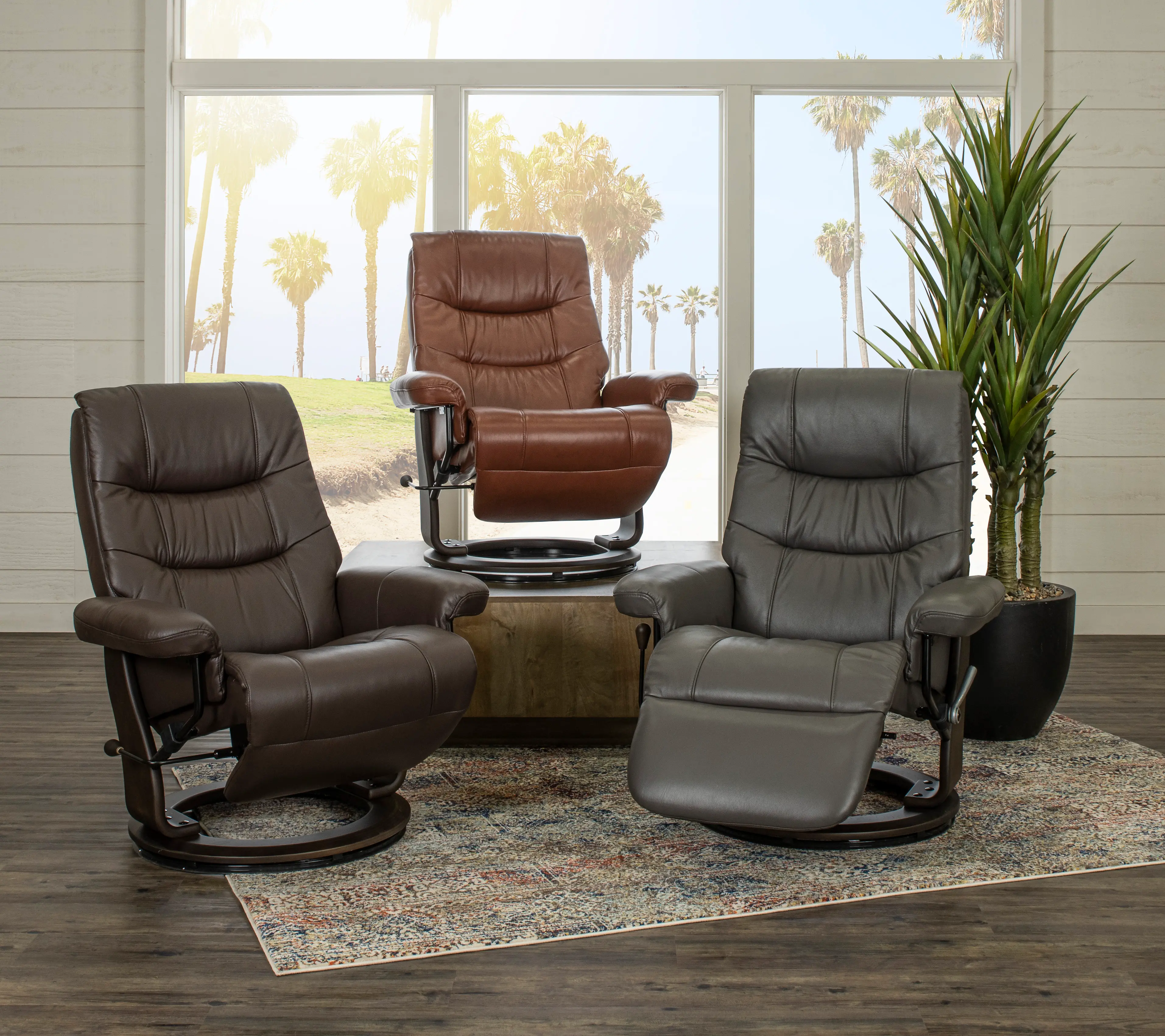 Flip-Up Brown Leather Swivel Recliner-5