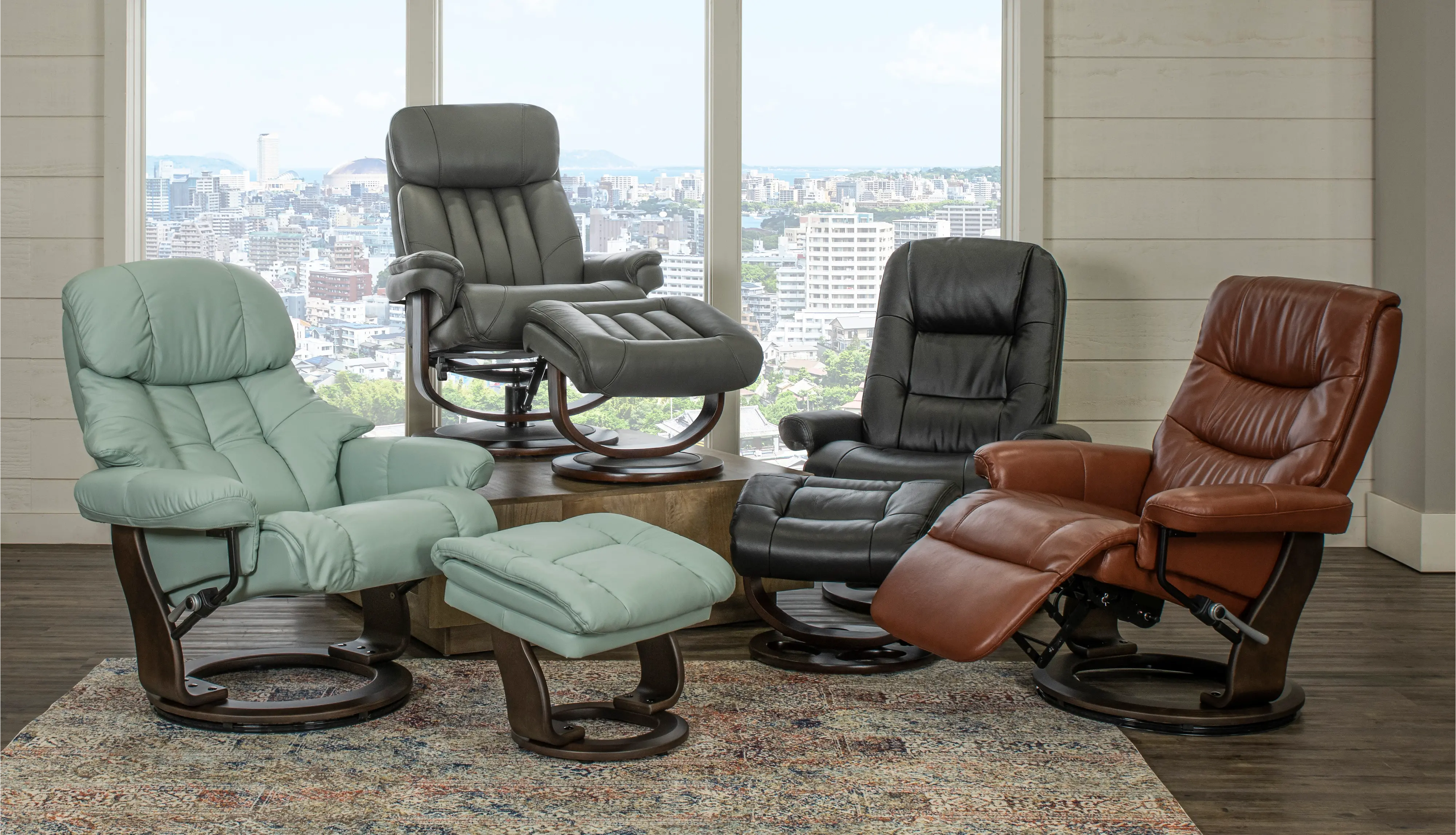 Flip-Up Brown Leather Swivel Recliner-6