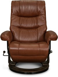 Cognac Leather Swivel Recliner - Flip-Up