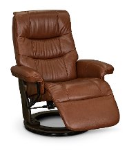 Cognac Leather Swivel Recliner - Flip-Up-2