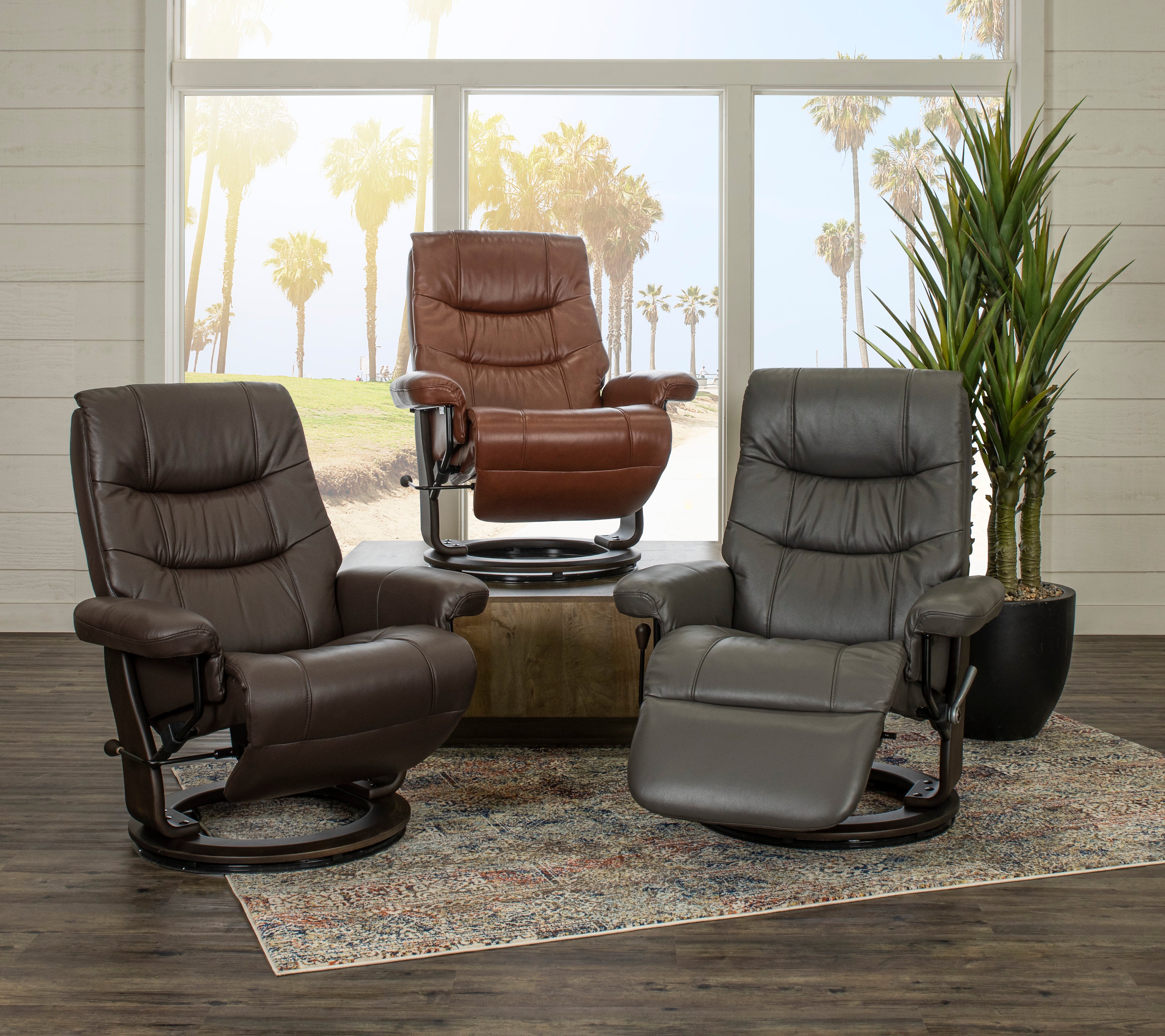Cognac Leather Swivel Recliner - Flip-Up-5