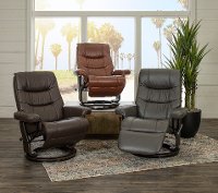 Cognac Leather Swivel Recliner - Flip-Up-5