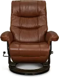 Flip-Up Cognac Leather Swivel Recliner