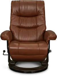 Flip-Up Cognac Leather Swivel Recliner