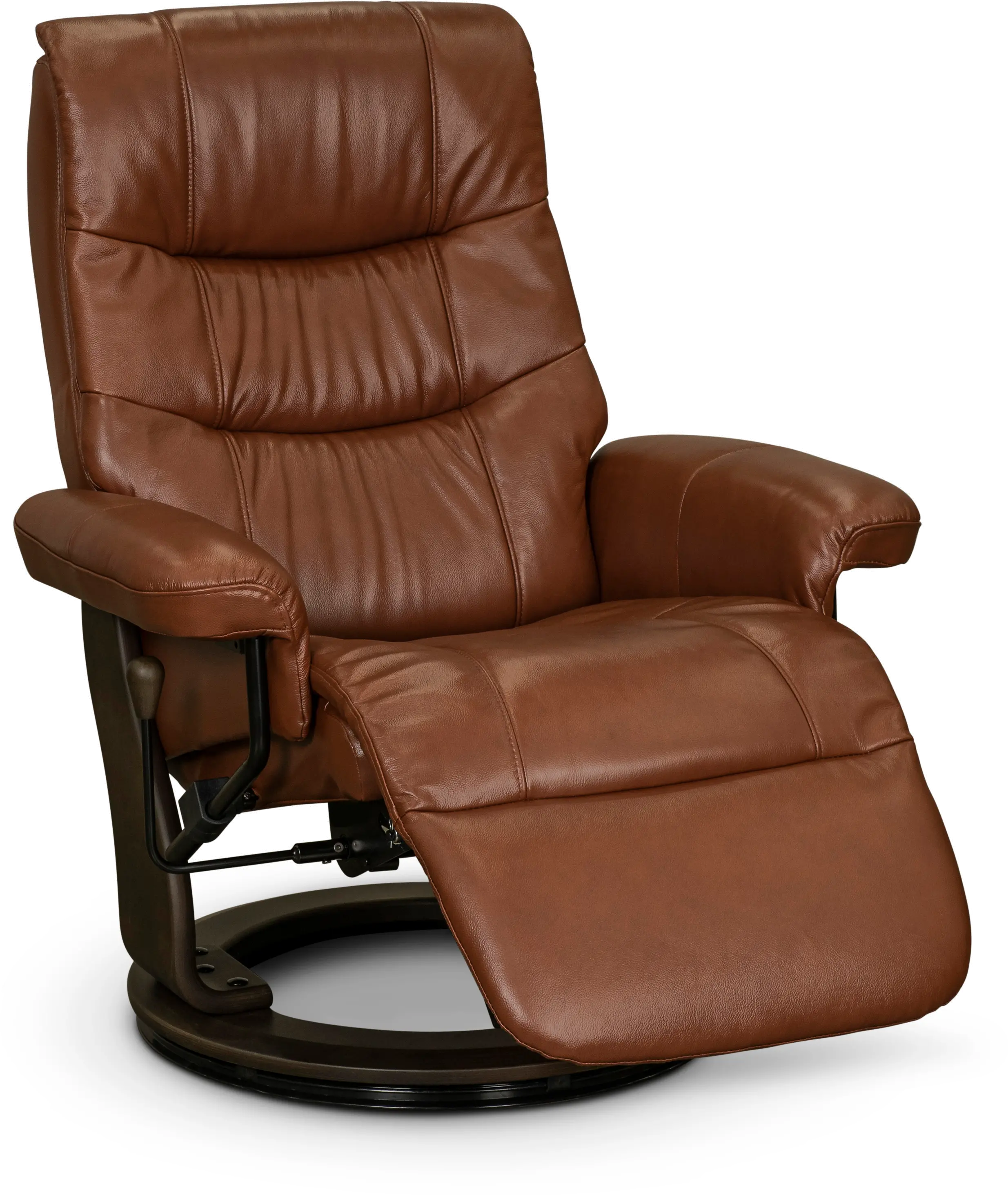Flip-Up Cognac Leather Swivel Recliner-2